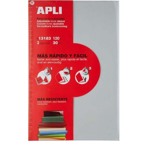 Apli Pack de 3 Forros de Libros con Solapa Ajustable 290 mm - PVC - Forra en 3 Pasos