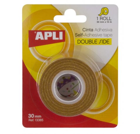 Apli Cinta Adhesiva Doble Cara 30mm x 10m - Facil de Cortar y Aplicar - Adhesion Fuerte y Duradera - Transparente Transparente
