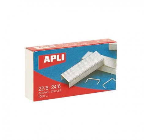 Apli Grapas 22/6 - 24/6 Galvanizadas - Capacidad de Grapado Aprox 20 Hojas - Caja de 1000 Grapas