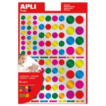 Apli Gomets Redondos Adhesivo Permanente - Ø 10mm, Ø 14mm y Ø 20mm - 624 Gomets por Bolsa - Colores Metalizados - Desarrollo de Habilidades Creativas y Psicomotricidad Fina - Adhesivo Base Agua - Libre de Disolventes (10 uds)
