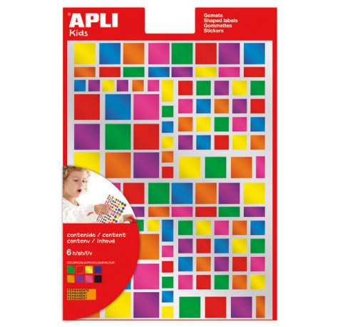 Apli Gomets Cuadrados Adhesivo Removible - Tamaños Surtidos - Acabado Metalizado - 732 Gomets por Bolsa - Desarrollo de Habilidades y Creatividad - Normas de Calidad y Seguridad - Colores Surtidos (10 uds)