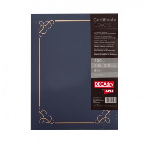 Apli Pack de 5 Carpetas para Certificados y Diplomas - 300gr - Borde Estampado - Pestañas Interiores - Color Azul