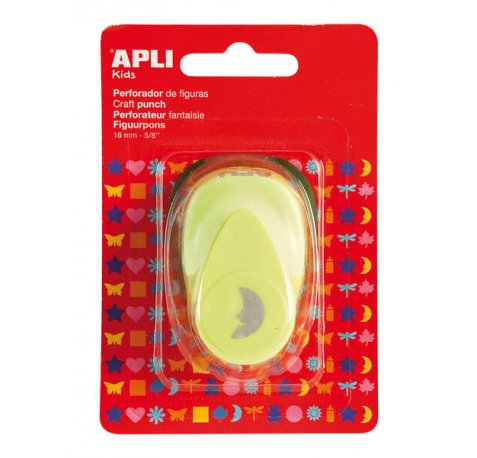 Apli Perforadora de Papel en Forma de Luna - Tamaño de Figura 16mm - Alta Calidad para Papel, Carton y Cartulina - Deposito de Restos de Papel - Doble Uso para Decoracion - Color Plateado