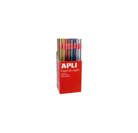 Apli Expositor de 55 Rollos de Papel Regalo Metalizado - 11 Rollos por Color - Medidas del Rollo 0.70x2m - Colores Lila, Oro, Plata, Rojo, Verde
