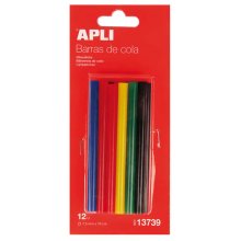 Apli Recambio de Barras de Adhesivo Termofusible - Ø7.5mmx10cm - 12 Barras en 6 Colores Surtidos - Adhesion Instantanea en Multiples Superficies - No Gotea - Compatible con Pistolas de Ø7.5mm
