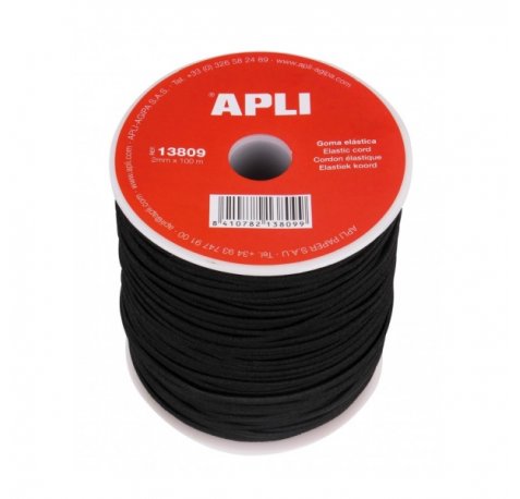 Apli Bobina de Cuerda Elastica - Duradera - Flexible - Facil de Cortar y Atar - Ideal para Manualidades - Color Negro