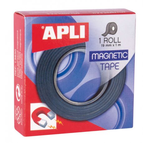 Apli Cinta Adhesiva Magnetica 19mm x 1m - Facil de Cortar y Pegar - Ideal para Manualidades y Organizacion - Negra