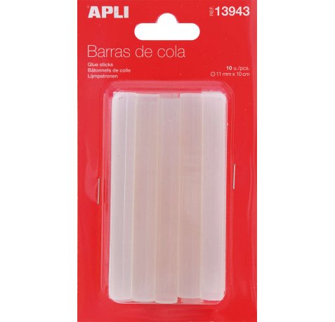 Apli Recambio de Barras de Adhesivo Termofusible - Ø11mmx10cm - Precision y Limpieza en Trabajos de Bricolaje y Manualidades No Gotea Compatible con Pistolas Ø11mm