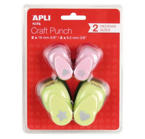 Apli Pack de 4 Perforadoras de Papel con Formas Variadas - Estrella (16mm), Corazon (16mm), Trebol (9.5mm) y Flor (9.5mm) - Alta Calidad para Papel, Carton y Cartulina - Deposito de Papel - Doble Uso para Decoracion