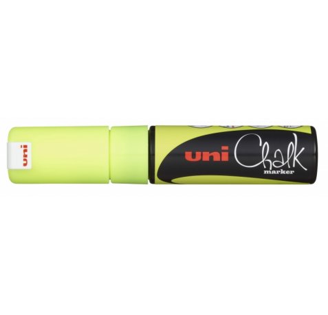 Uni-ball PWE-8K Marcador de Tiza Liquida - Punta Biselada 8mm - Borrado en Humedo - Resistente a la Lluvia y Exteriores - Color Amarillo (6 uds)