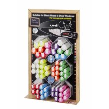 Uni-ball PWE-5M/8K Expositor de 60 Marcadores de Tiza Liquida - Punta Biselada 8mm - Borrado en Humedo - Resistente a la Lluvia - Color Surtido (60 uds)