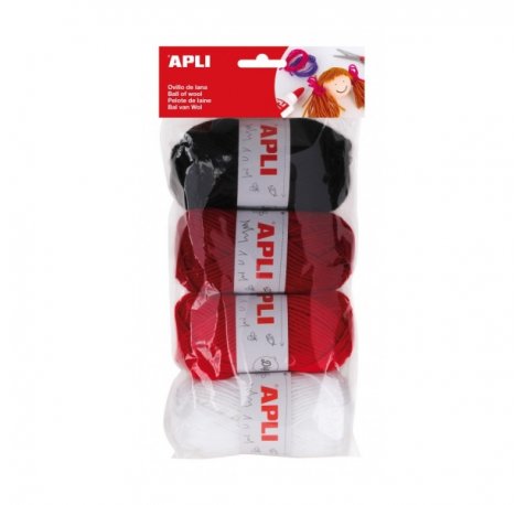 Apli Pack de 4 Ovillos de Lana Acrilica - Tonos Rojos y Combinables - Flexibles y Resistentes - Lavables a Maquina - Ideales para Manualidades y Tejido - Colores Surtidos