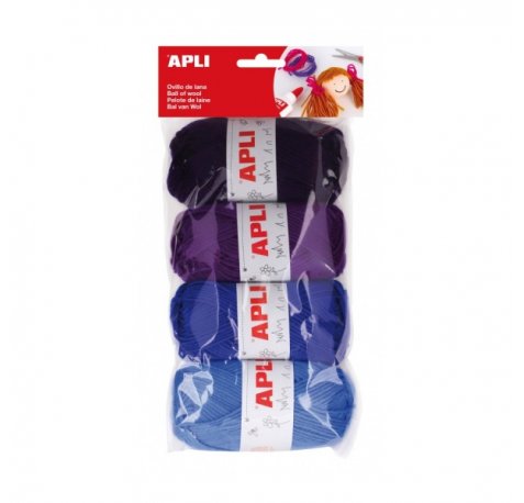 Apli Pack de 4 Ovillos de Lana Acrilica - Tonos Azules Combinables - Flexibles y Resistentes - Lavables a Maquina - Ideales para Manualidades y Tejido - Colores Surtidos