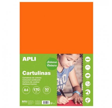 Apli Cartulina Naranja A4 170g 50 Hojas