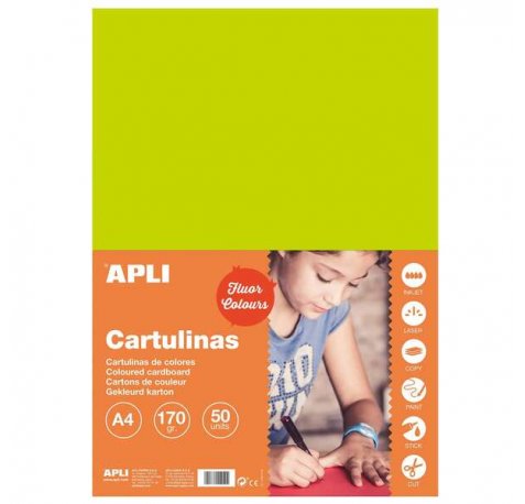 Apli Cartulina Verde Fluorescente A4 170g 50 Hojas