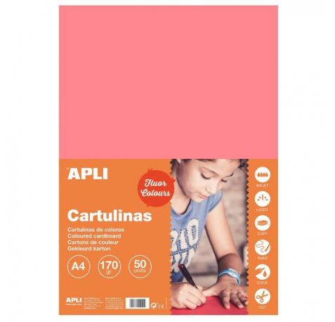Apli Cartulina Rosa Fluorescente A4 170g 50 Hojas