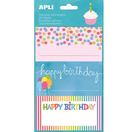Apli Etiquetas Adhesivas Color Birthday - Tamaño 76x39mm - 9 Etiquetas de Alta Calidad - Adhesivo Permanente - Ideal para Regalos - Color Blanco (10 uds)