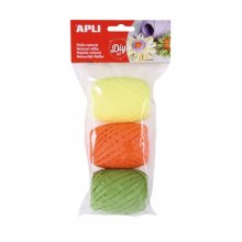 Apli Pack de 3 Ovillos de Rafia Natural Fluor - Ideal para Manualidades y Decoraciones - Versatil para Ramos, Velas, Tarjetas, Bisuteria y Mas - Colores Surtidos