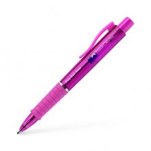 Faber-Castell Poly Ball View Aurora Colours Boligrafo Retractil XB - Cuerpo Translucido - Grip de Agarre - Tinta Azul - Color Fucsia (5 uds)