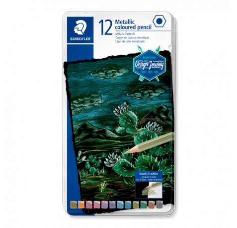 Staedtler 146M Caja Metalica con 12 Lapices de Colores Efecto Metalico - Mina Suave - Colores Surtidos