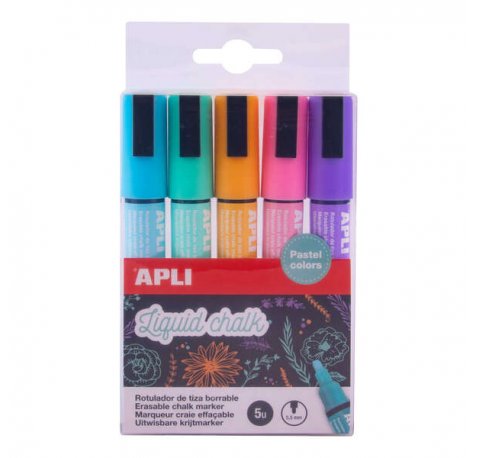 Apli Rotuladores de Tiza Liquida - Punta Redonda de 5.5mm - Colores Tierra Pastel - Ideal para Pizarras y Superficies No Porosas - Facil de Borrar - Secado Rapido y Uso Sencillo - Base Agua Libre de Toxicos