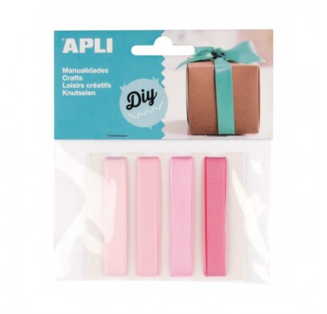 Apli Pack de 4 Cintas de Tela - Ideales para Manualidades - Scrapbooking - Envolver Regalos - Decoraciones para Eventos y Accesorios - Color Rosa