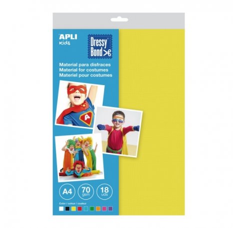 Apli Dressy Bond Pack de 18 Hojas A4 - Textura Efecto Tela - Suave - Transpirable - Resistente - Repelente al Agua - Lavable - No Deshilacha - Colores Surtidos
