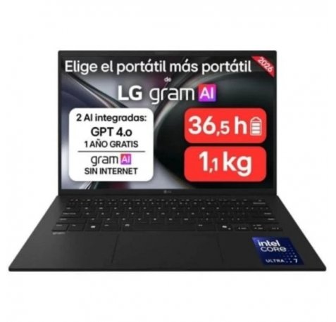 LG Gram 14ZD90U-G.AX85BN Portatil 14" Intel Core Ultra 7 355H - 32GB DDR5 - 512GB SSD - Color Negro - Teclado QWERTY (ES)