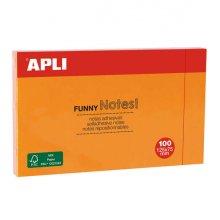 Apli Notas Adhesivas Funny 125x75mm - Bloc de 100 Hojas - Adhesivo de Calidad - Color Naranja Fluorescente