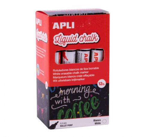 Apli Rotulador de Tiza Liquida - Punta Redonda de 5.5mm - Ideal para Pizarras, Plastico, Ventanas, Ceramica, Vinilos, Metal, Etc - Facil de Borrar - Secado Rapido - Uso Sencillo