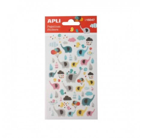 Apli Bolsa de Pegatinas de Elefantes - Acabado Epoxy - Adhesivo Permanente - Ideal para Scrapbooking y Decoracion - Fomenta Creatividad y Psicomotricidad Infantil