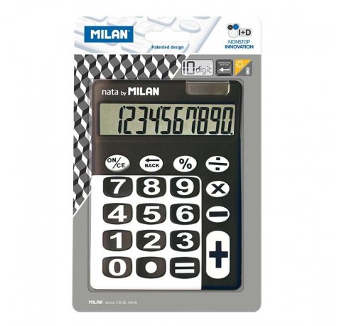Milan Calculadora 10 Digitos - Calculadora de Sobremesa - Teclas Grandes - Tecla Rectificacion Entrada de Datos - Color Negro/Blanco