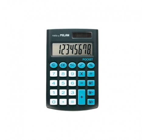 Milan Pocket Calculadora 8 Digitos - Calculadora de Bolsillo - Tacto Suave - 3 Teclas de Memoria y Raiz Cuadrada - Color Negro
