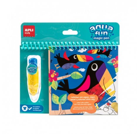 Apli Bloc para Colorear con Pincel de Agua Jungla - Ilustrado por Liza Lewis - Reutilizable - Sin Manchas - Compacto y Portatil - Estimula Creatividad y Psicomotricidad
