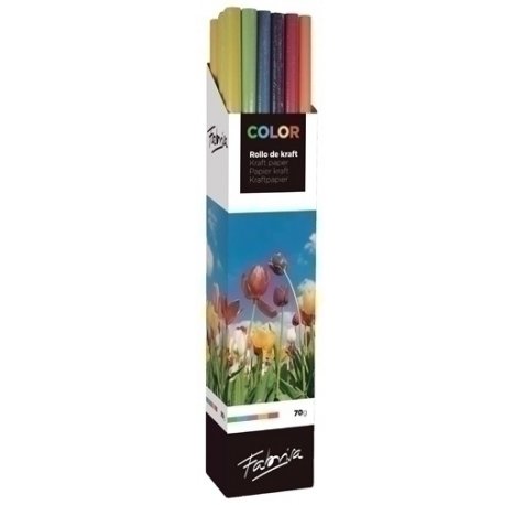 Fabrisa Expositor de 20 Rollos de Papel Regalo - Papel Kraft Verjurado de 70gr - Medidas del Rollo 1x5m - Colores Surtidos