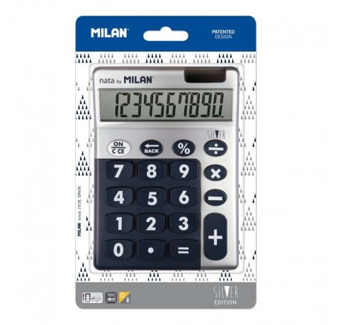Milan Calculadora 10 Digitos Silver - Calculadora de Sobremesa - Teclas Grandes - Tecla Rectificacion Entrada de Datos - Color Gris