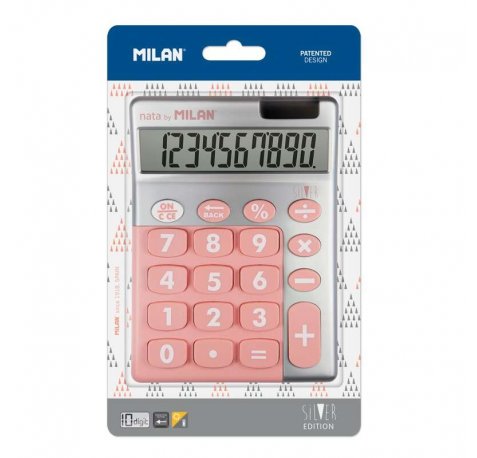 Milan Calculadora 10 Digitos Silver - Calculadora de Sobremesa - Teclas Grandes - Tecla Rectificacion Entrada de Datos - Color Rosa
