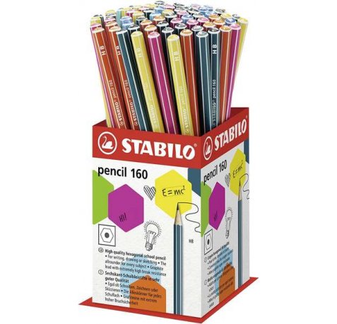 Stabilo Pencil 160 Expositor de 72 Lapices Hexagonales - Mina HB Robusta de 2.2mm - Diseño Moderno