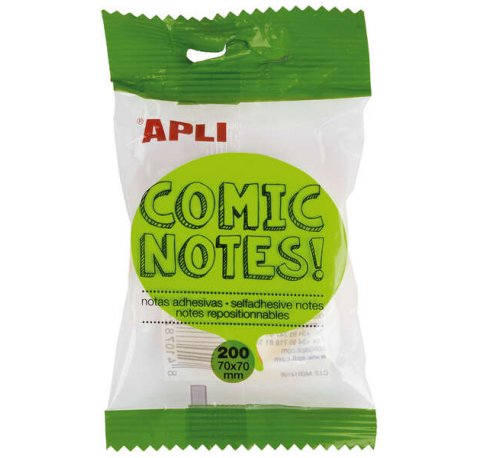 Apli Notas Adhesivas Comic 70x70mm - Bloc 200 Hojas - 4 Colores Surtidos - Fluorescentes