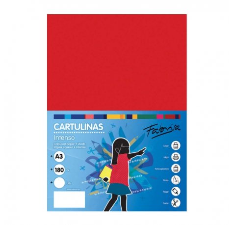 Fabrisa Pack de 25 Cartulinas 180 g/m² - Tamaño A3 - Color Rojo