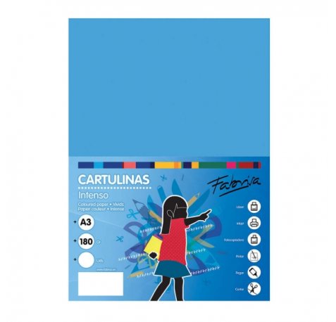 Fabrisa Pack de 25 Cartulinas 180 g/m² - Tamaño A3 - Color Azul Turquesa