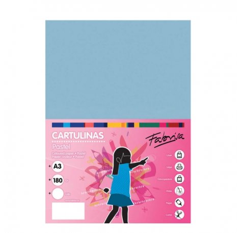 Fabrisa Pack de 25 Cartulinas 180 g/m² - Tamaño A3 - Color Azul Claro