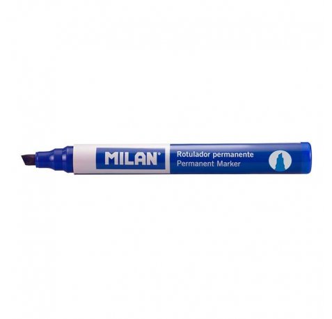Milan Rotuladores Permanentes Punta Biselada - Punta 1 - 4mm - Tinta a Base de Alcohol - Color Azul Marino (12 uds)