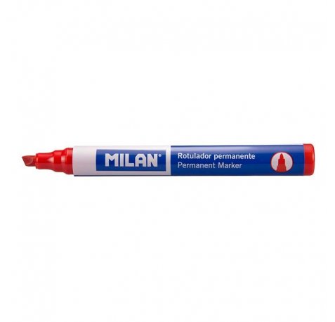 Milan Rotuladores Permanentes Punta Biselada - Punta 1 - 4mm - Tinta a Base de Alcohol - Color Rojo (12 uds)