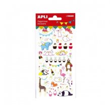 Apli Bolsa de Pegatinas de Fiesta - Animales y Guirnaldas Brillantes - Adhesivo Permanente - Ideal para Scrapbooking y Decoracion - Estimula Creatividad y Psicomotricidad Infantil