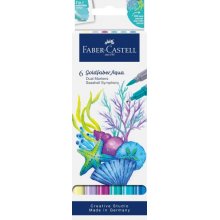 Faber-Castell Tropical Escapes Pack con 6 Rotuladores Goldfaber Doble Punta - Punta Pincel y Punta Fina 0.6mm- Solubles en Agua, Inodoros, Sin Acido y con PH Neutro - Colores Surtidos