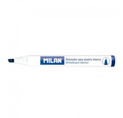 Milan Rotuladores para Pizarra Blanca con Punta Biselada - Punta 1 - 4 mm - Tinta a Base de Alcohol - Borrable en Seco - Color Azul (12 uds)