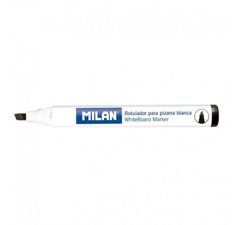 Milan Rotuladores para Pizarra Blanca con Punta Biselada - Punta 1 - 4 mm - Tinta a Base de Alcohol - Borrable en Seco - Color Negro (12 uds)