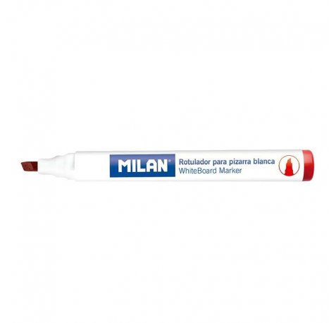 Milan Rotuladores para Pizarra Blanca con Punta Biselada - Punta 1 - 4 mm - Tinta a Base de Alcohol - Borrable en Seco - Color Rojo (12 uds)