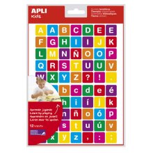 Apli Gomets Tematicos Letras - 12 Hojas (840 Gomets) - Adhesivo Removible - Ideal para Aprendizaje de Lectura y Escritura - Adhesivo Base Agua - Libre de Disolventes - Color Variado (5 uds)